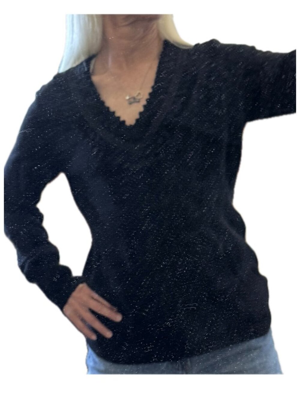 Black wool cashmere sweater Sz L Barrie Pace V neck